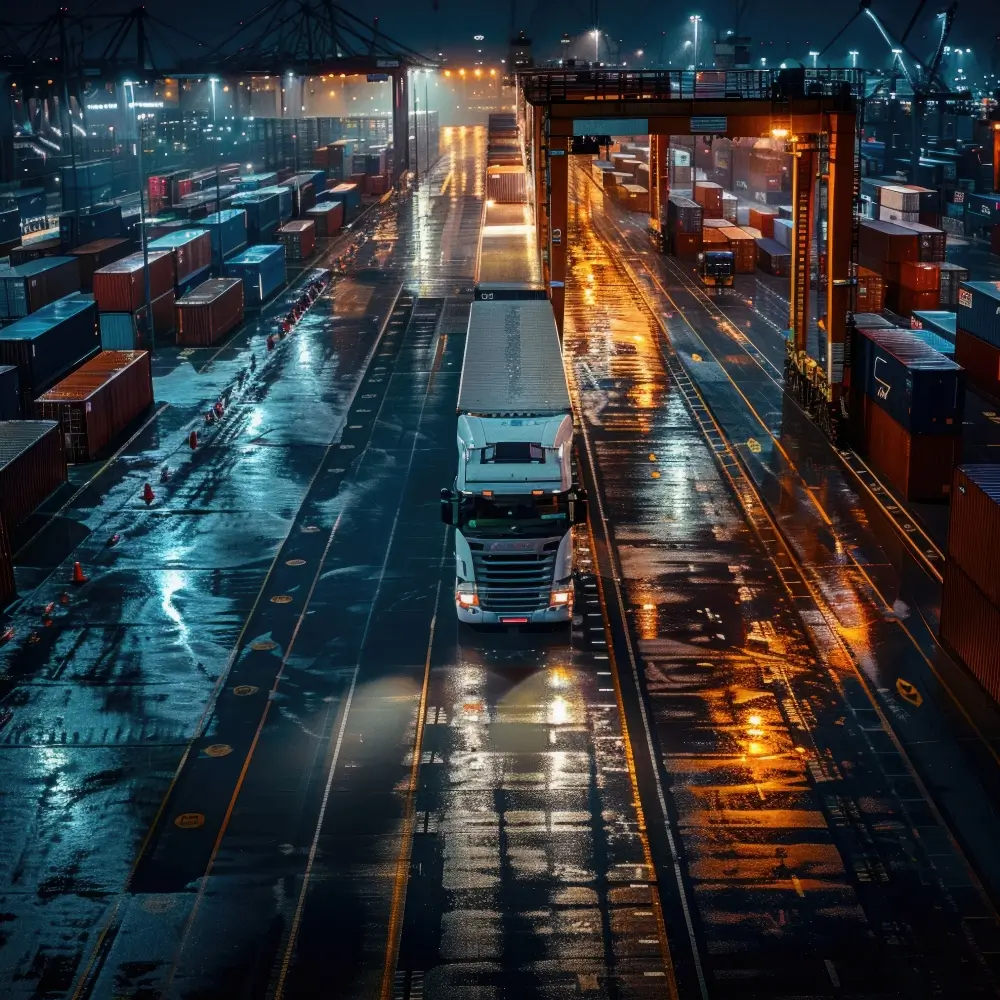 Vehicle logistics carrier loading commercial freight at port